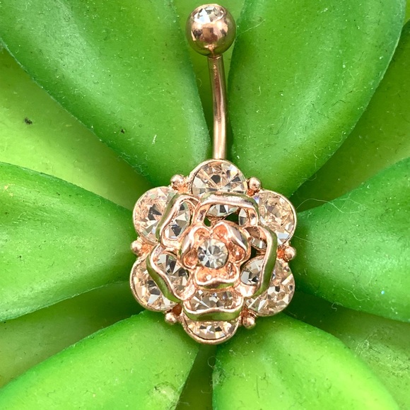 Rose Gold Crystal Gemstone Belly Button Ring - Picture 4 of 8